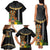 Hawaii Plumeria Lei Family Matching Tank Maxi Dress and Hawaiian Shirt Tiki and Kakau Pattern Black Color