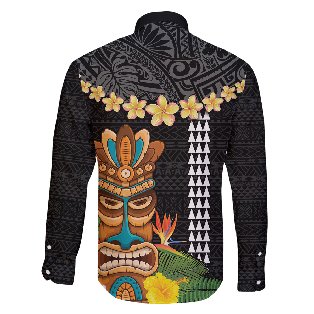 Hawaii Plumeria Lei Family Matching Tank Maxi Dress and Hawaiian Shirt Tiki and Kakau Pattern Black Color LT03 - Polynesian Pride