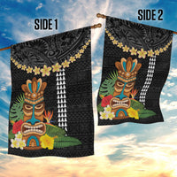 Hawaii Plumeria Lei Garden Flag Tiki and Kakau Pattern Black Color LT03 - Polynesian Pride