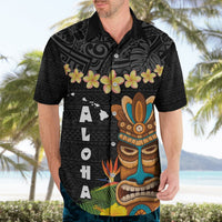 Hawaii Plumeria Lei Hawaiian Shirt Tiki and Kakau Pattern Black Color LT03 - Polynesian Pride