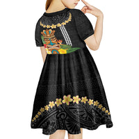 Hawaii Plumeria Lei Kid Short Sleeve Dress Tiki and Kakau Pattern Black Color LT03 - Polynesian Pride