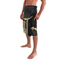 Hawaii Plumeria Lei Lavalava Tiki and Kakau Pattern Black Color LT03 - Polynesian Pride
