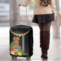 Hawaii Plumeria Lei Luggage Cover Tiki and Kakau Pattern Black Color