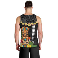 Hawaii Plumeria Lei Men Tank Top Tiki and Kakau Pattern Black Color LT03 - Polynesian Pride