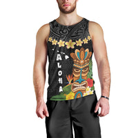 Hawaii Plumeria Lei Men Tank Top Tiki and Kakau Pattern Black Color LT03 - Polynesian Pride