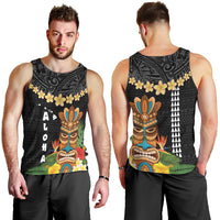 Hawaii Plumeria Lei Men Tank Top Tiki and Kakau Pattern Black Color LT03 - Polynesian Pride