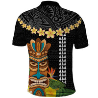 Hawaii Plumeria Lei Polo Shirt Tiki and Kakau Pattern Black Color