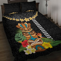 Hawaii Plumeria Lei Quilt Bed Set Tiki and Kakau Pattern Black Color LT03 Black - Polynesian Pride