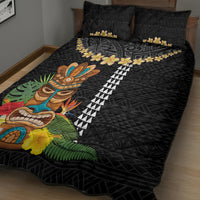 Hawaii Plumeria Lei Quilt Bed Set Tiki and Kakau Pattern Black Color LT03 - Polynesian Pride