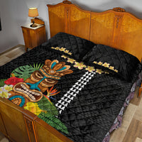 Hawaii Plumeria Lei Quilt Bed Set Tiki and Kakau Pattern Black Color LT03 - Polynesian Pride