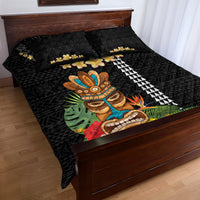 Hawaii Plumeria Lei Quilt Bed Set Tiki and Kakau Pattern Black Color LT03 - Polynesian Pride