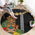 Hawaii Plumeria Lei Round Carpet Tiki and Kakau Pattern Black Color