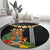 Hawaii Plumeria Lei Round Carpet Tiki and Kakau Pattern Black Color