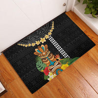 Hawaii Plumeria Lei Rubber Doormat Tiki and Kakau Pattern Black Color LT03 Black - Polynesian Pride