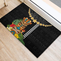Hawaii Plumeria Lei Rubber Doormat Tiki and Kakau Pattern Black Color LT03 - Polynesian Pride