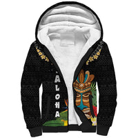 Hawaii Plumeria Lei Sherpa Hoodie Tiki and Kakau Pattern Black Color LT03 Unisex Black - Polynesian Pride