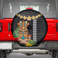 Hawaii Plumeria Lei Spare Tire Cover Tiki and Kakau Pattern Black Color LT03 - Polynesian Pride