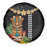 Hawaii Plumeria Lei Spare Tire Cover Tiki and Kakau Pattern Black Color LT03 - Polynesian Pride