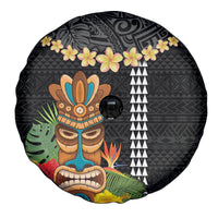 Hawaii Plumeria Lei Spare Tire Cover Tiki and Kakau Pattern Black Color LT03 - Polynesian Pride