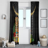Hawaii Plumeria Lei Window Curtain Tiki and Kakau Pattern Black Color LT03 - Polynesian Pride