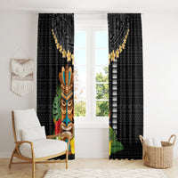 Hawaii Plumeria Lei Window Curtain Tiki and Kakau Pattern Black Color LT03 - Polynesian Pride
