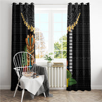 Hawaii Plumeria Lei Window Curtain Tiki and Kakau Pattern Black Color LT03 - Polynesian Pride