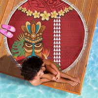 Hawaii Plumeria Lei Beach Blanket Tiki and Kakau Pattern Red Color LT03 - Polynesian Pride