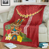 Hawaii Plumeria Lei Blanket Tiki and Kakau Pattern Red Color LT03 - Polynesian Pride