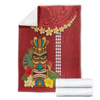 Hawaii Plumeria Lei Blanket Tiki and Kakau Pattern Red Color LT03 - Polynesian Pride