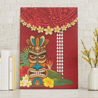 Hawaii Plumeria Lei Canvas Wall Art Tiki and Kakau Pattern Red Color LT03 Without Frame Red - Polynesian Pride