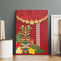 Hawaii Plumeria Lei Canvas Wall Art Tiki and Kakau Pattern Red Color LT03 - Polynesian Pride