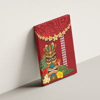 Hawaii Plumeria Lei Canvas Wall Art Tiki and Kakau Pattern Red Color LT03 - Polynesian Pride