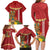 Hawaii Plumeria Lei Family Matching Long Sleeve Bodycon Dress and Hawaiian Shirt Tiki and Kakau Pattern Red Color