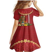 Hawaii Plumeria Lei Family Matching Mermaid Dress and Hawaiian Shirt Tiki and Kakau Pattern Red Color