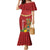 Hawaii Plumeria Lei Family Matching Mermaid Dress and Hawaiian Shirt Tiki and Kakau Pattern Red Color