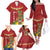 Hawaii Plumeria Lei Family Matching Off The Shoulder Long Sleeve Dress and Hawaiian Shirt Tiki and Kakau Pattern Red Color