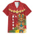 Hawaii Plumeria Lei Family Matching Off The Shoulder Long Sleeve Dress and Hawaiian Shirt Tiki and Kakau Pattern Red Color