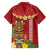 Hawaii Plumeria Lei Family Matching Off The Shoulder Long Sleeve Dress and Hawaiian Shirt Tiki and Kakau Pattern Red Color