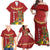 Hawaii Plumeria Lei Family Matching Off Shoulder Maxi Dress and Hawaiian Shirt Tiki and Kakau Pattern Red Color