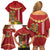 Hawaii Plumeria Lei Family Matching Off Shoulder Short Dress and Hawaiian Shirt Tiki and Kakau Pattern Red Color