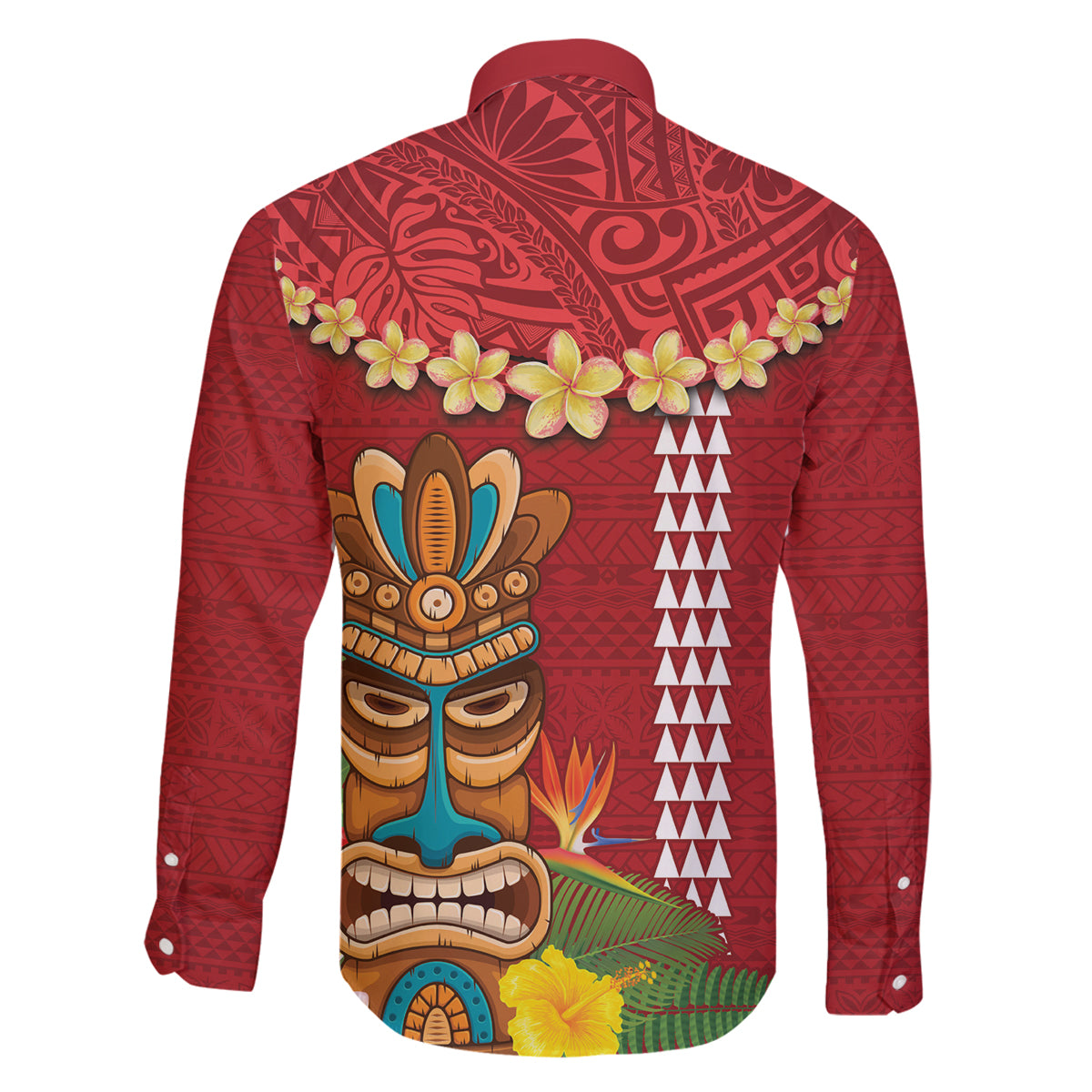 Hawaii Plumeria Lei Family Matching Off Shoulder Short Dress and Hawaiian Shirt Tiki and Kakau Pattern Red Color LT03 - Polynesian Pride