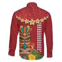 Hawaii Plumeria Lei Family Matching Off Shoulder Short Dress and Hawaiian Shirt Tiki and Kakau Pattern Red Color LT03 - Polynesian Pride