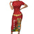 Hawaii Plumeria Lei Family Matching Short Sleeve Bodycon Dress and Hawaiian Shirt Tiki and Kakau Pattern Red Color