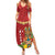 Hawaii Plumeria Lei Family Matching Summer Maxi Dress and Hawaiian Shirt Tiki and Kakau Pattern Red Color