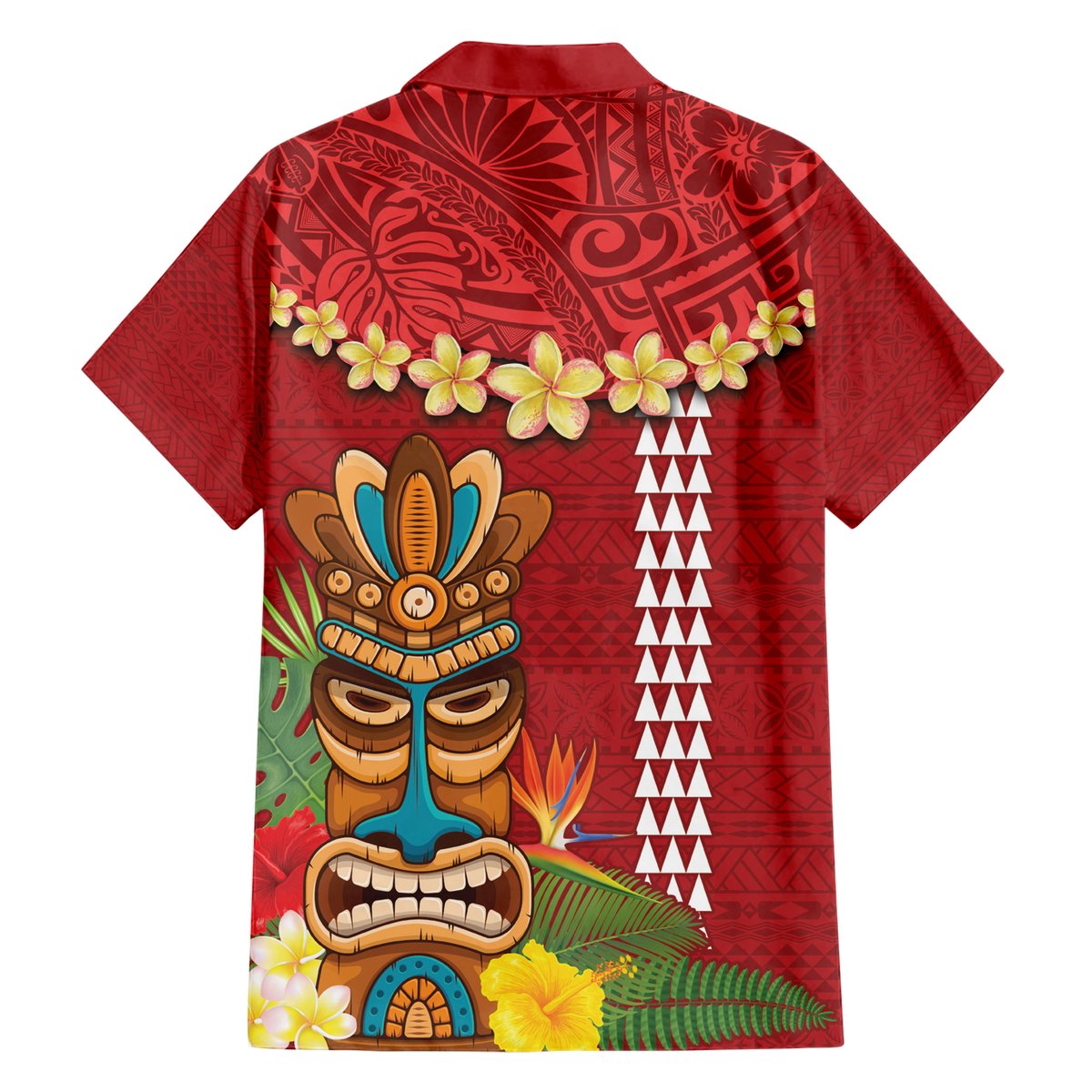 Hawaii Plumeria Lei Hawaiian Shirt Tiki and Kakau Pattern Red Color LT03 - Polynesian Pride