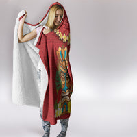 Hawaii Plumeria Lei Hooded Blanket Tiki and Kakau Pattern Red Color LT03 - Polynesian Pride