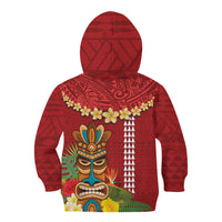 Hawaii Plumeria Lei Kid Hoodie Tiki and Kakau Pattern Red Color