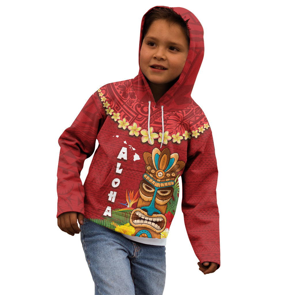 Hawaii Plumeria Lei Kid Hoodie Tiki and Kakau Pattern Red Color