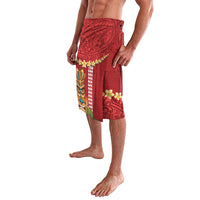 Hawaii Plumeria Lei Lavalava Tiki and Kakau Pattern Red Color LT03 - Polynesian Pride