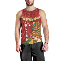 Hawaii Plumeria Lei Men Tank Top Tiki and Kakau Pattern Red Color LT03 - Polynesian Pride